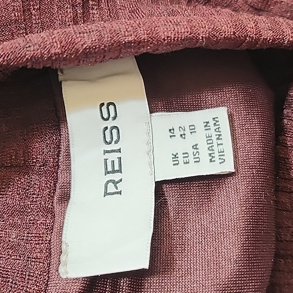 Reiss Savannah Jersey Ribbed Flared Mini Dress Burgundy Sz 10 - Picture 14 of 16